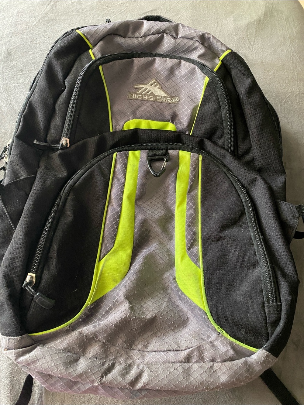 High Sierra 5 pocket Black & Yellow/Green Backpack